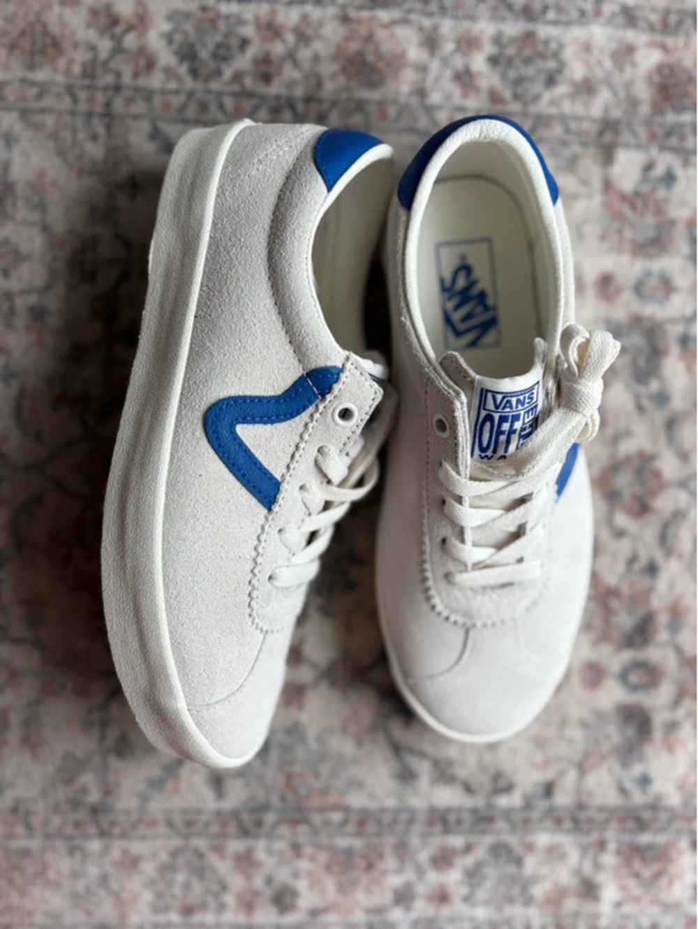Womens Beige Suede Vans with Blue Size 8 Womens